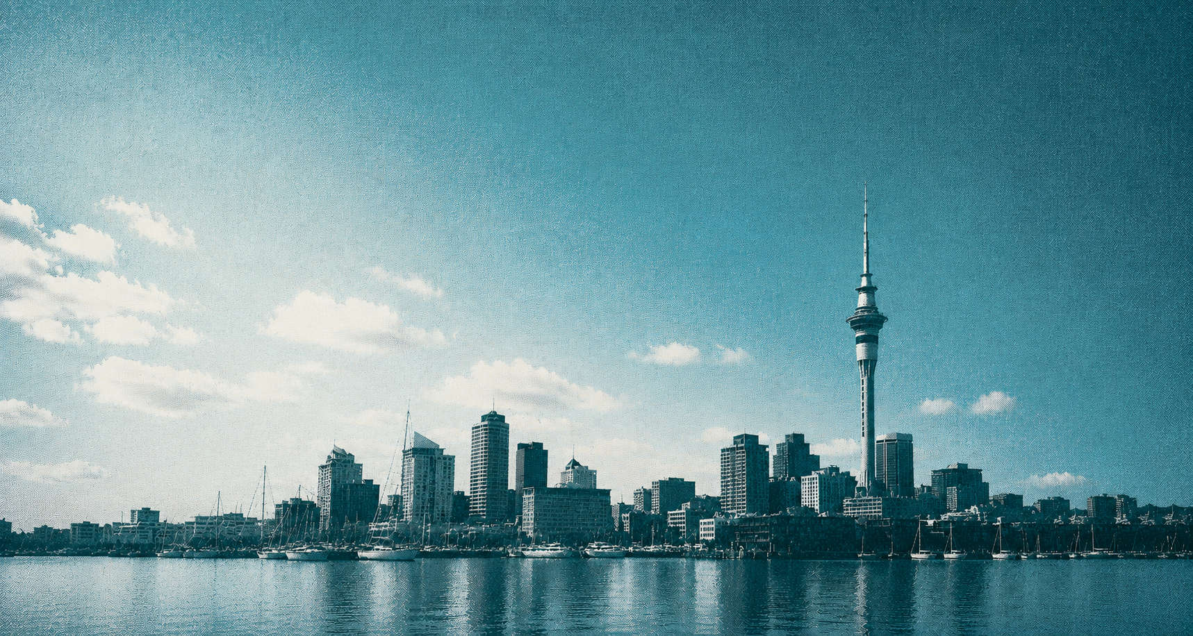 Auckland skyline in the Sentry halftone treatment